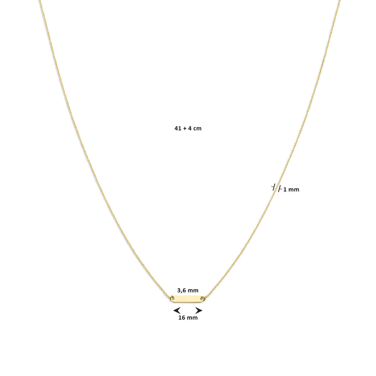 collier à graver plaque 1,6 mm 41 + 4 cm or jaune 14K