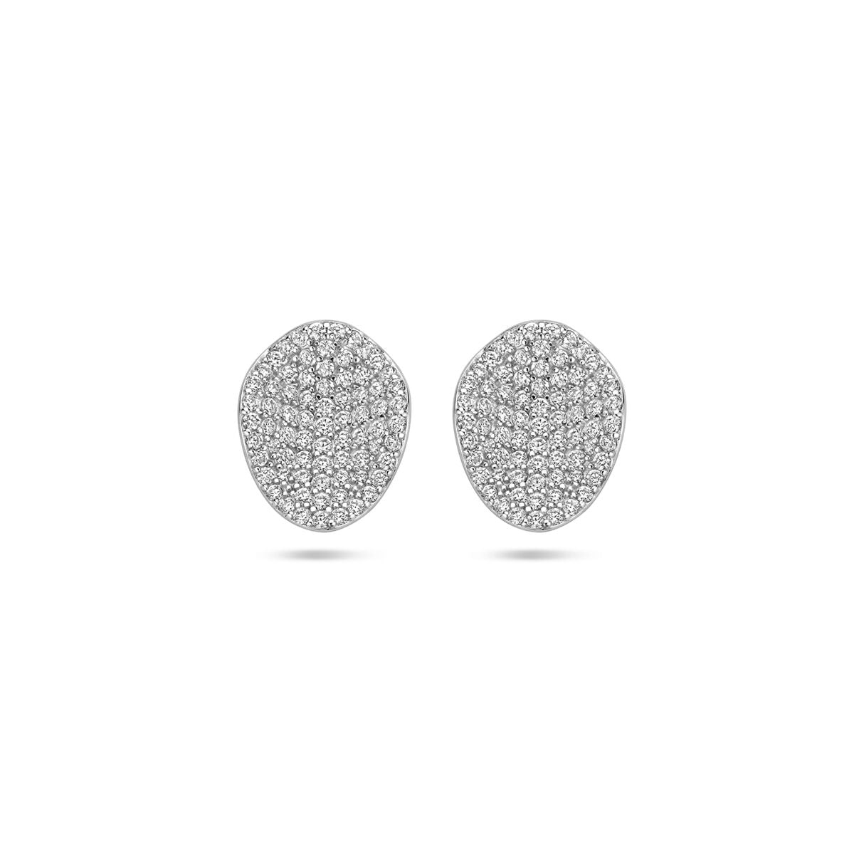 Boucles d'oreilles en argent rhodié ornées de zirconia, forme ovale de 13 mm.