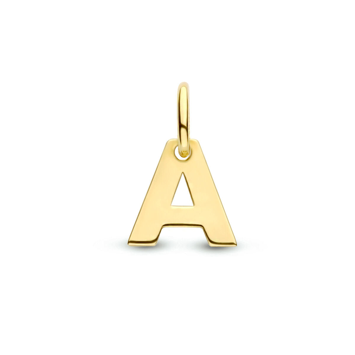 pendentif lettre en or jaune 14K en forme de "A".