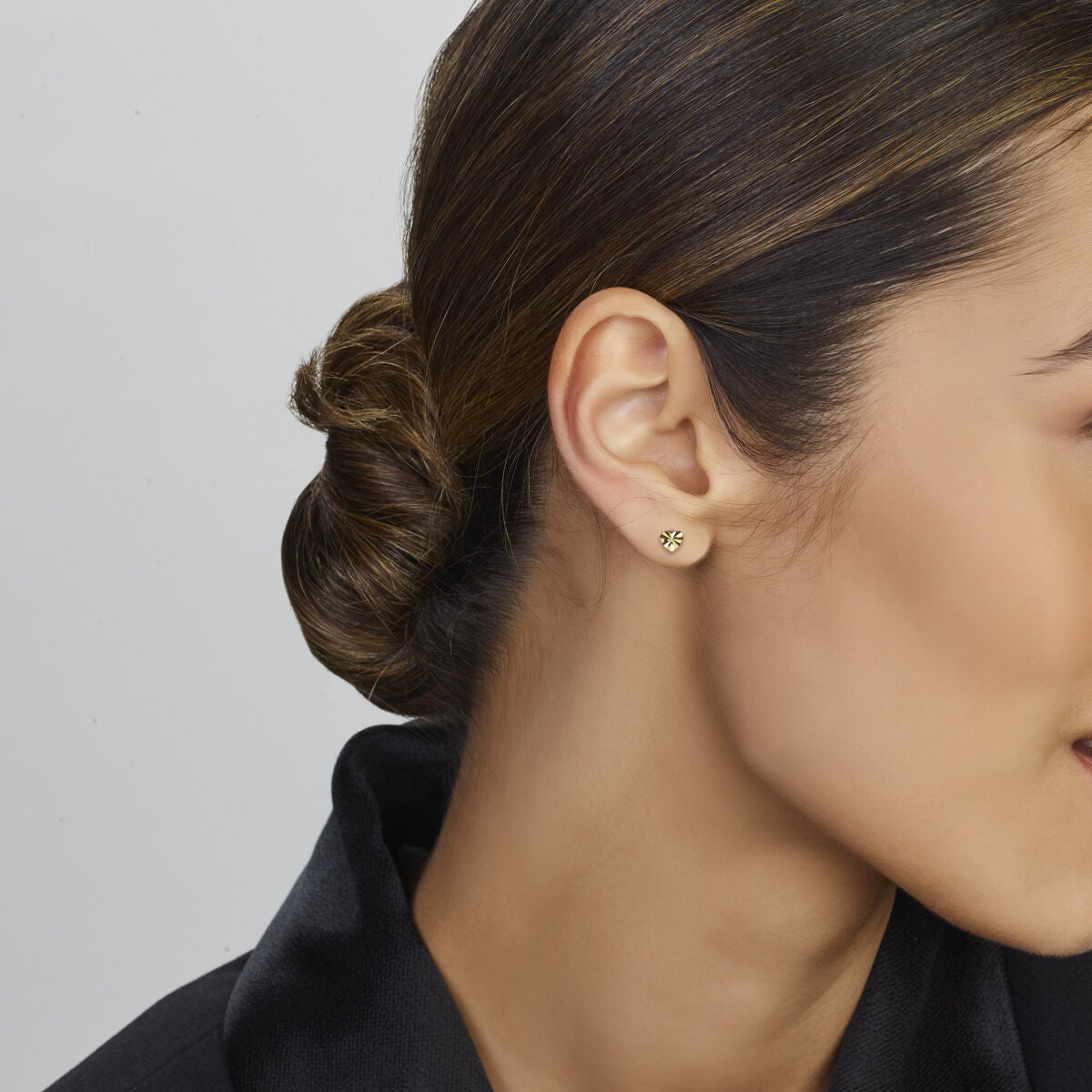 puces d'oreilles cœur diamanté 14K or jaune