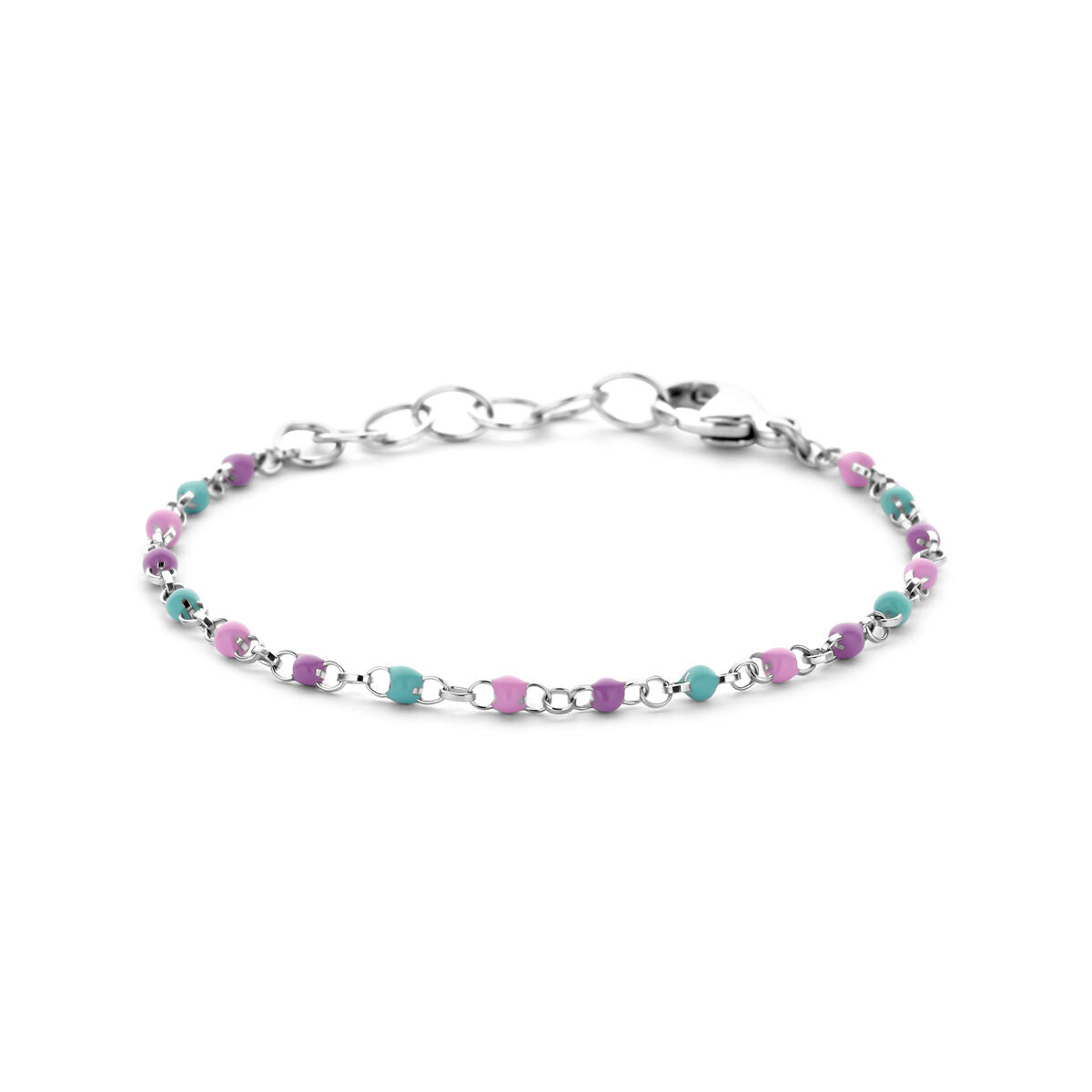 Bracelet en argent rhodié avec des perles colorées en émail, longueur 11 + 2 cm.