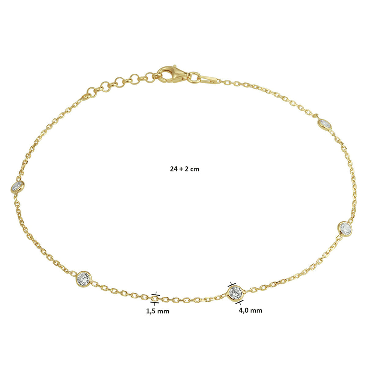 bracelet zircon 24 + 2 cm 3 microns argent plaqué or (jaune)