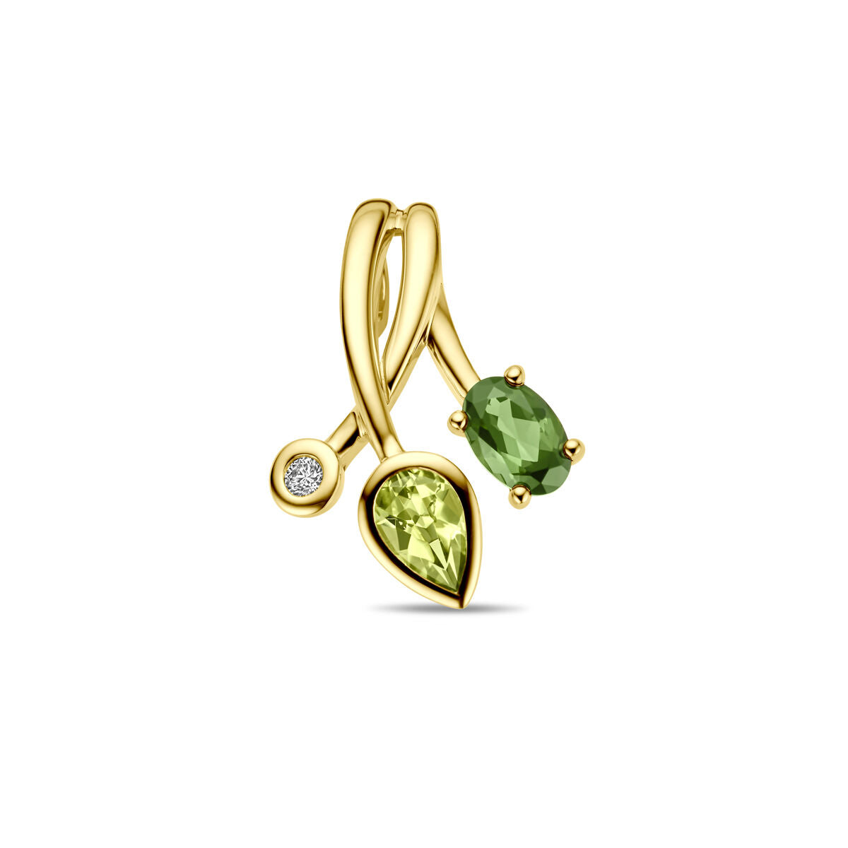 Pendentif en or jaune 14K avec tourmaline verte, péridot et diamant de 0,03 ct.