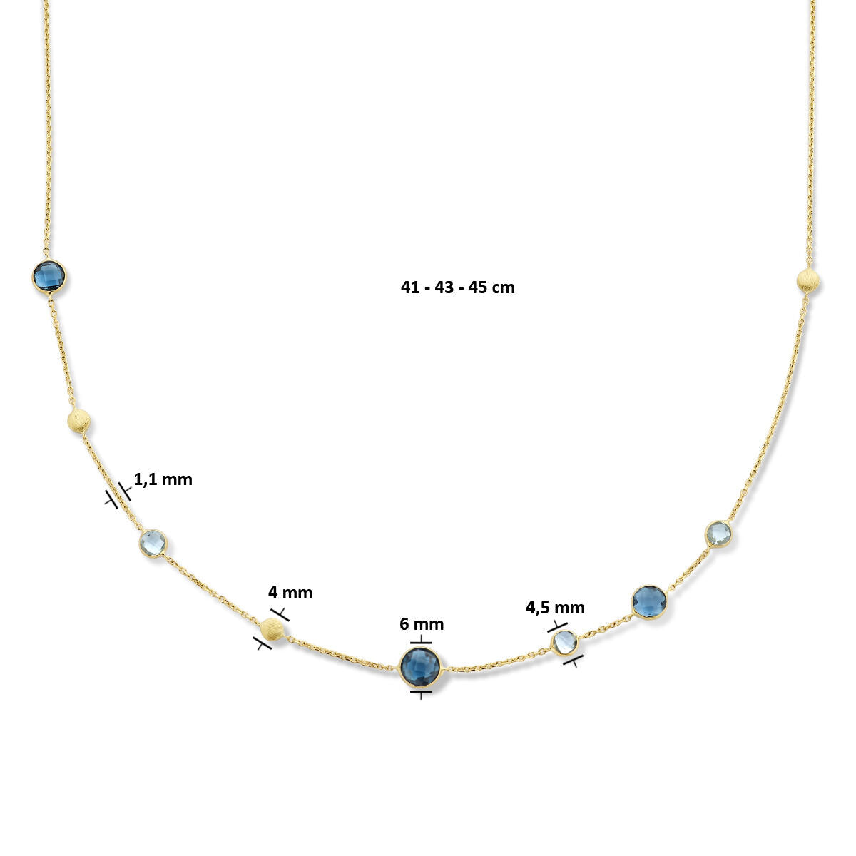 Collier en or pour femme avec london blue, topaze bleue et ronds 14K