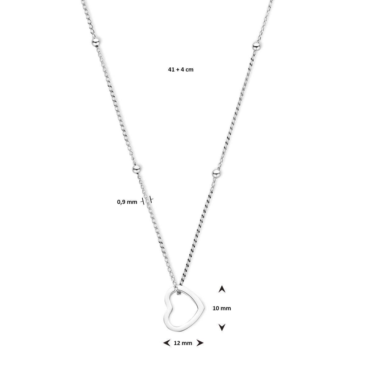 collier cœur 41 + 4 cm argent rhodié
