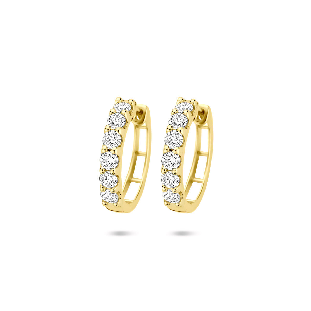 Boucles d'oreilles en or jaune 14K avec diamants lab-grown de 1,025 ct, forme ronde.