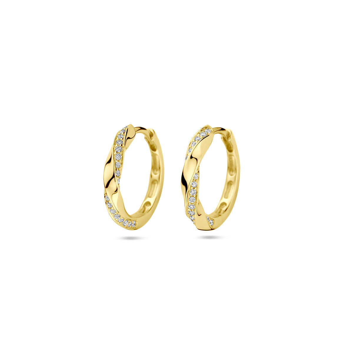 Boucles d'oreilles en or jaune 14K avec diamants de 0,20 ct, forme ronde de 15 mm.