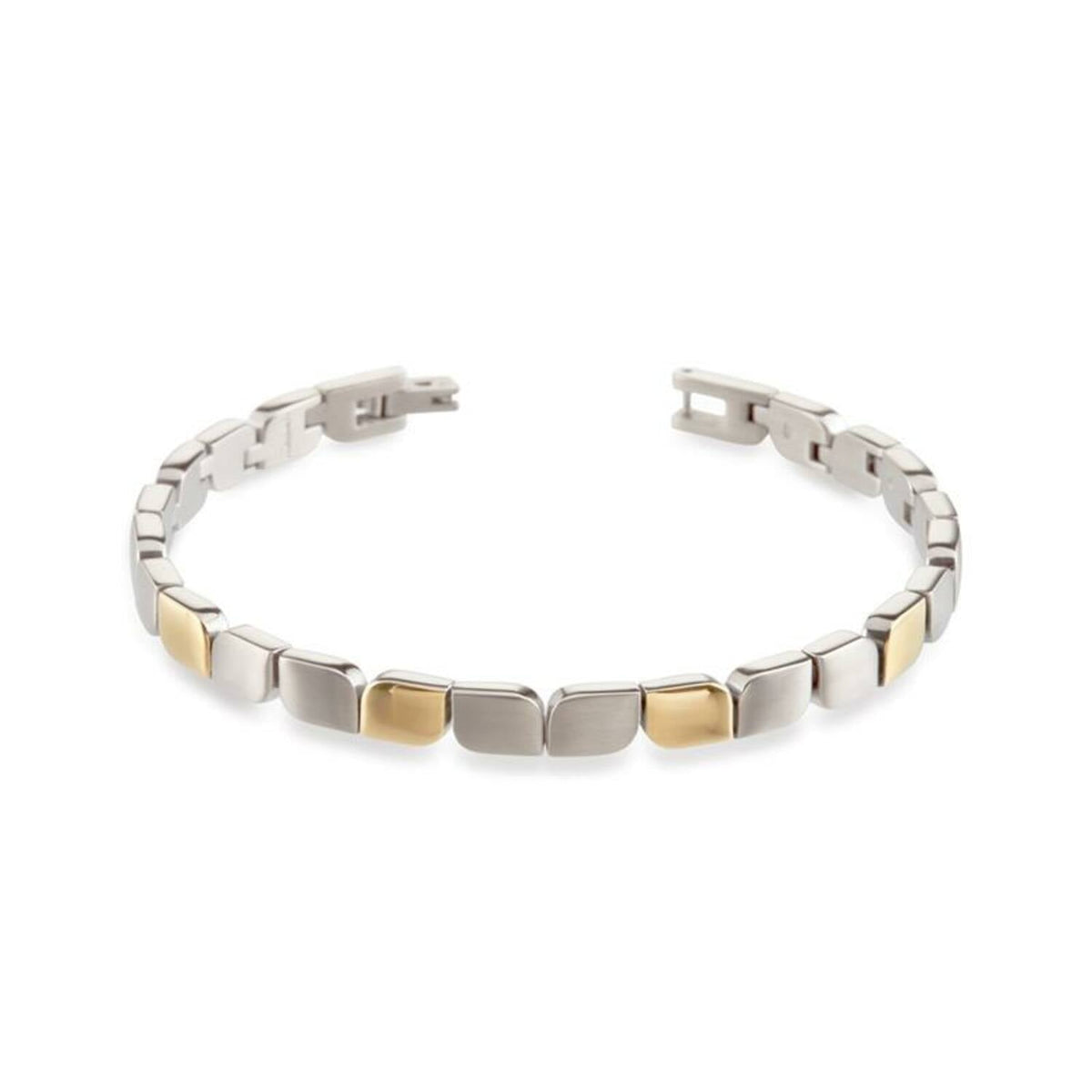 Bracelet bicolore en titane avec des maillons argentés et dorés.