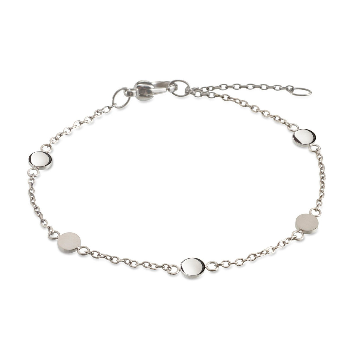 Bracelet en titane avec des disques ronds et une finition polie.