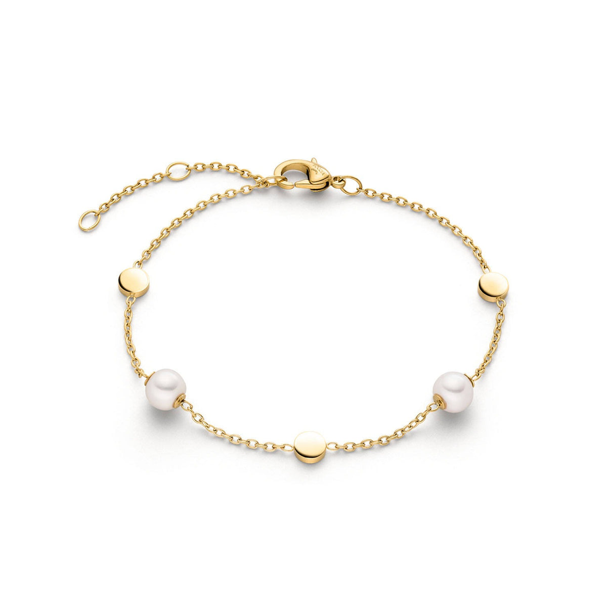 Bracelet en titane doré avec perles et éléments ronds, longueur de 22 cm.