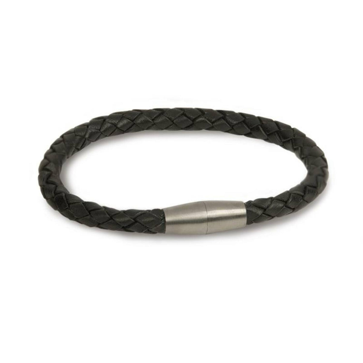 Bracelet en cuir tressé noir avec fermoir en titane.