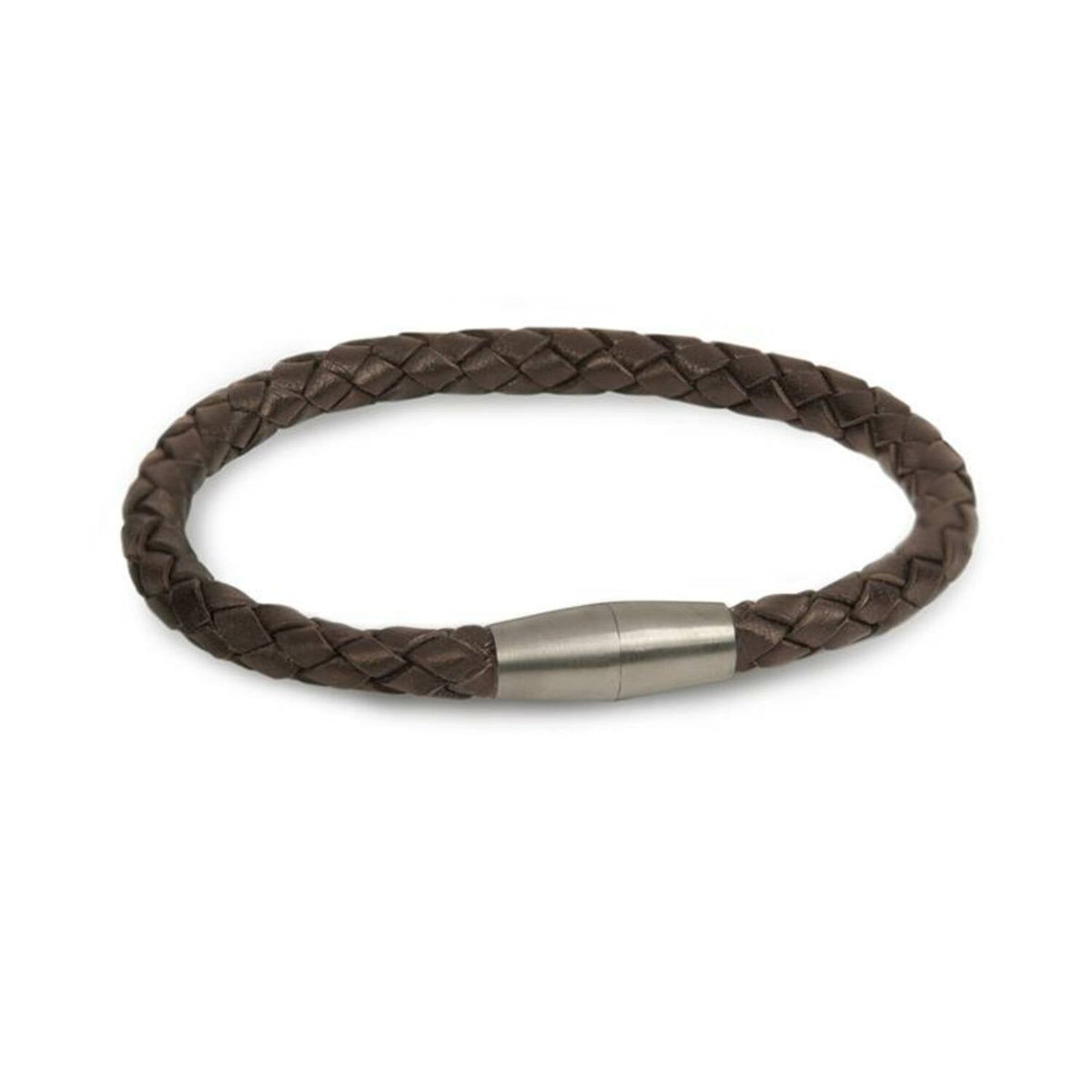 Bracelet en cuir tressé marron avec fermoir en titane.