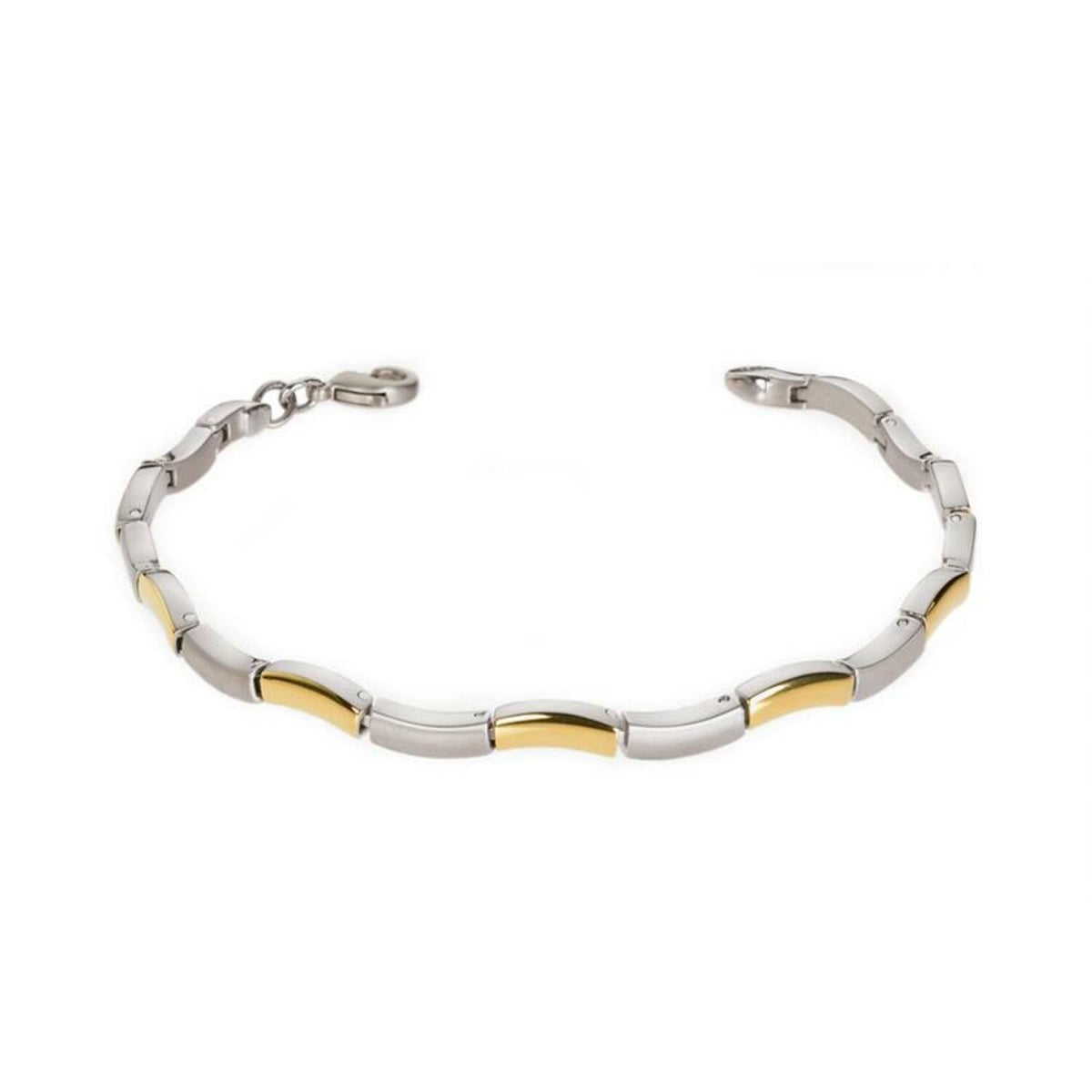 Bracelet bicolore en titane avec des maillons argentés et dorés.