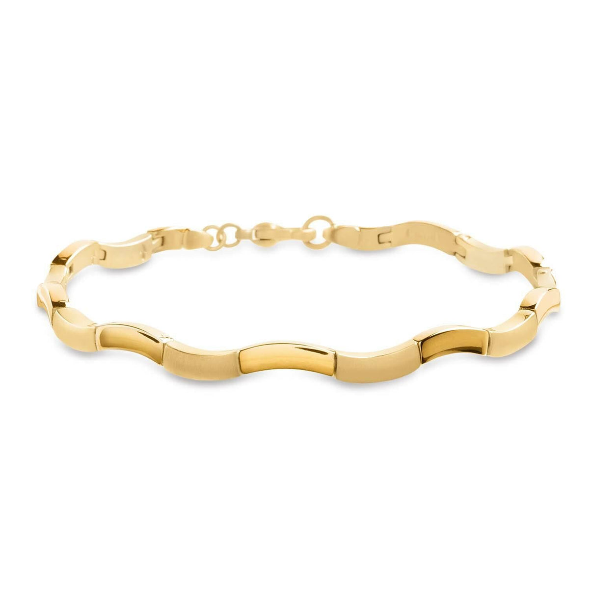 Bracelet en titane doré avec des maillons ovales et une finition brillante.