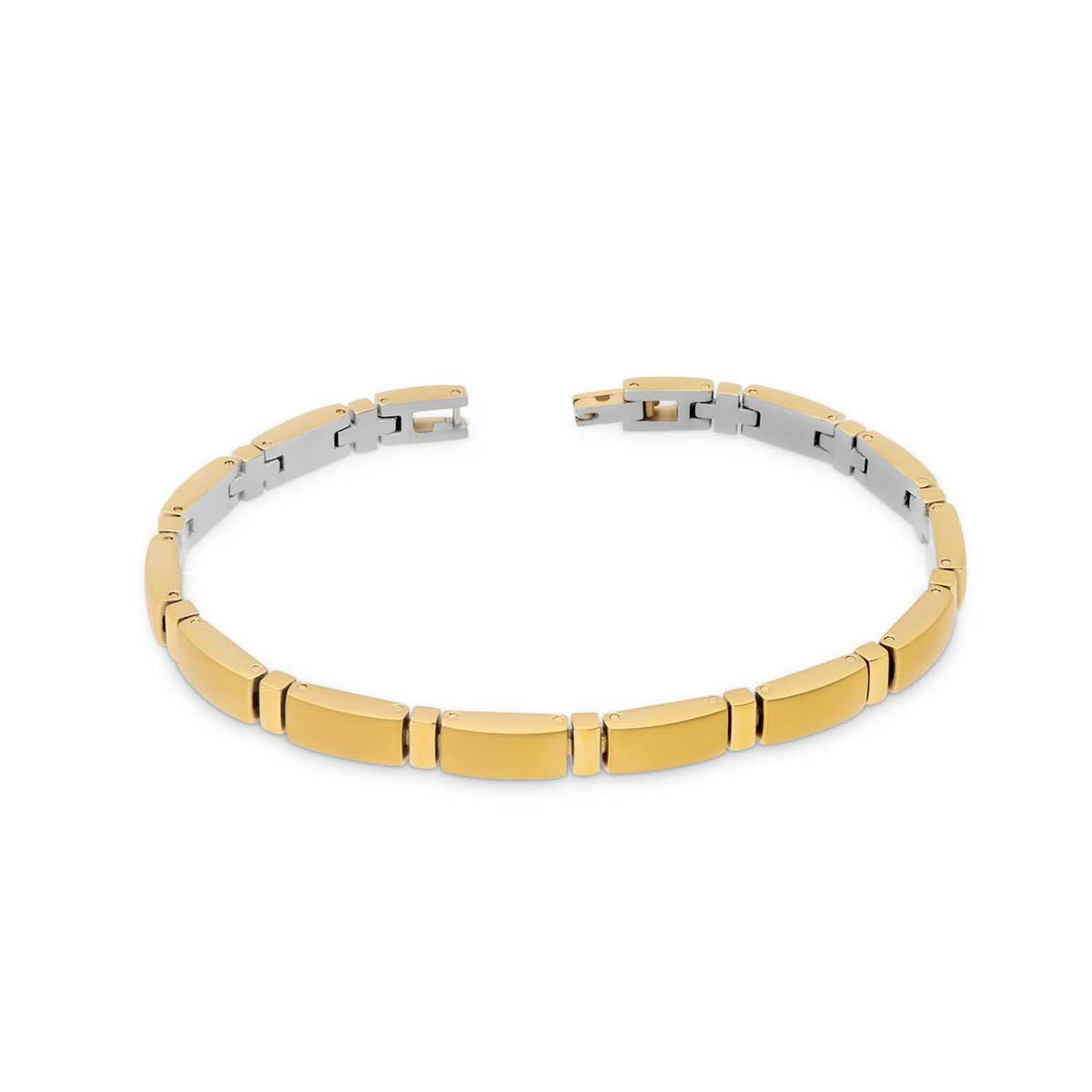 Bracelet en titane doré avec des maillons rectangulaires et fermoir en acier.