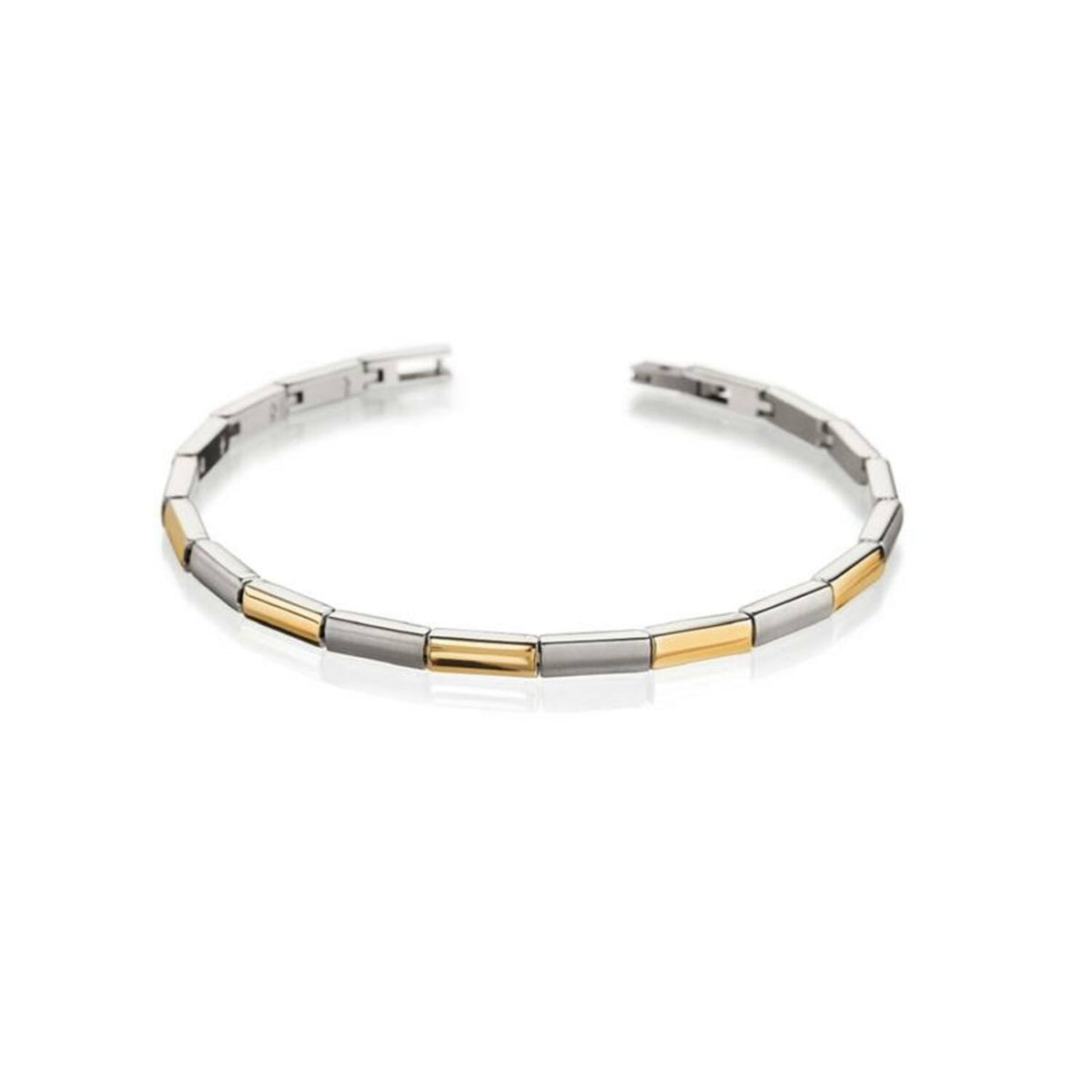 Bracelet en titane bicolore avec des maillons argentés et dorés.