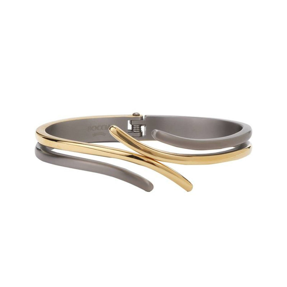 Bracelet en titane bicolore avec des lignes ondulées en gris et or.