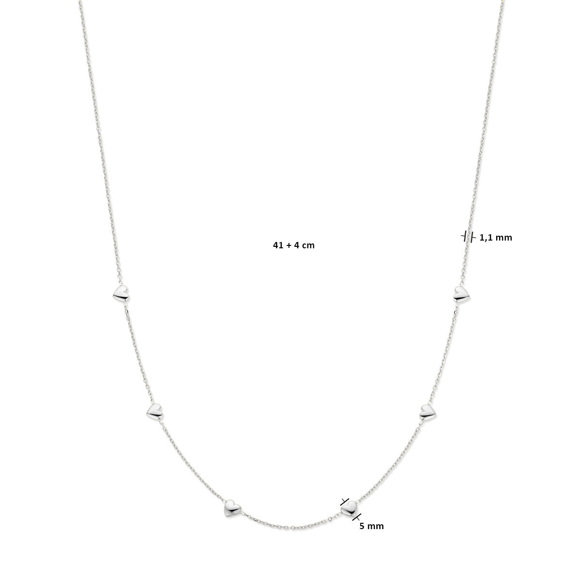 collier cœurs 41 + 4 cm argent rhodié