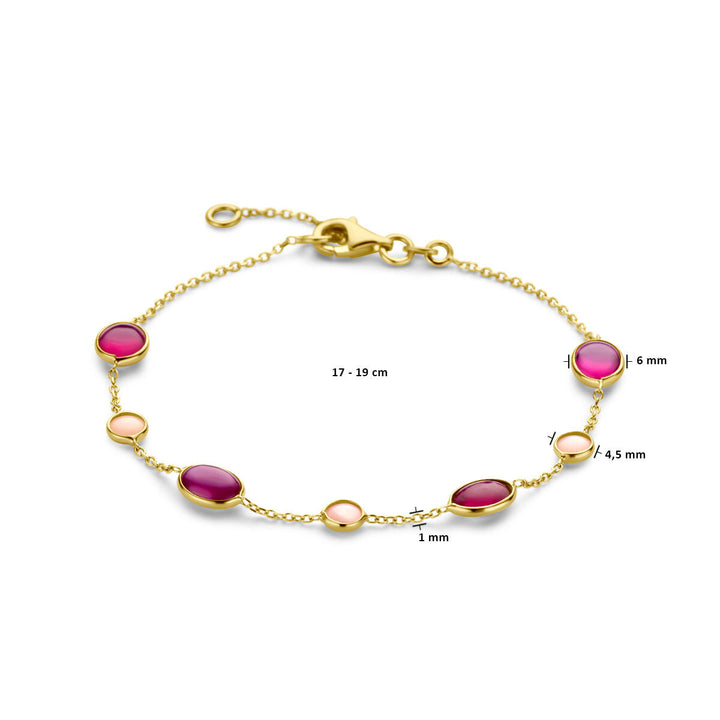 Gouden armband dames roze opaal en robijn 14K