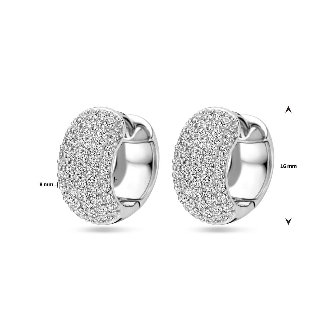 klapoorringen zirkonia 16 mm zilver gerhodineerd