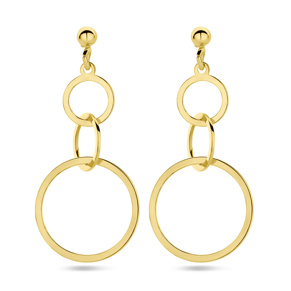 Boucles d'oreilles en argent 1 micron doré, avec des cercles entrelacés.