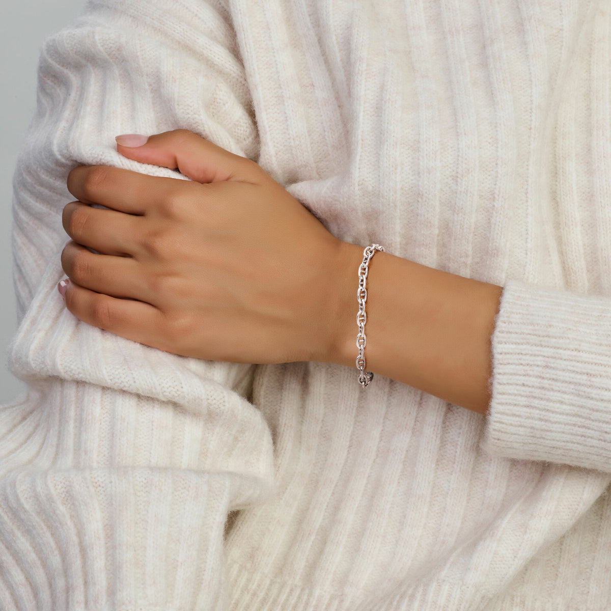 bracelet marine 5,8 mm 19 cm avec grand fermoir à ressort argent rhodié