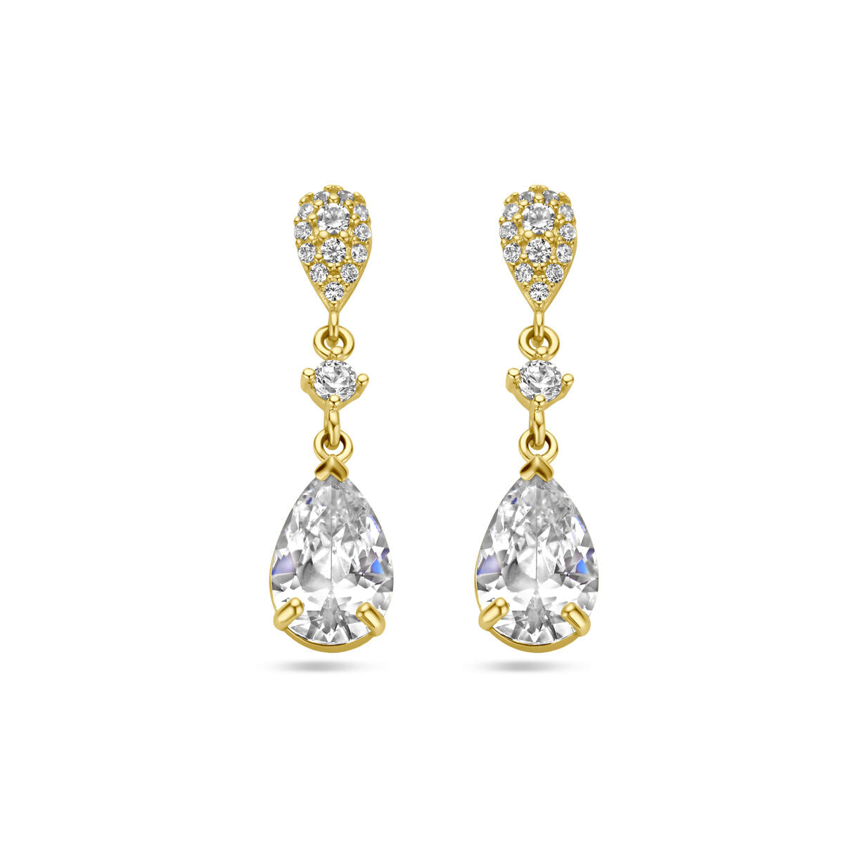 Boucles d'oreilles en or jaune 14K avec zircons en forme de goutte.