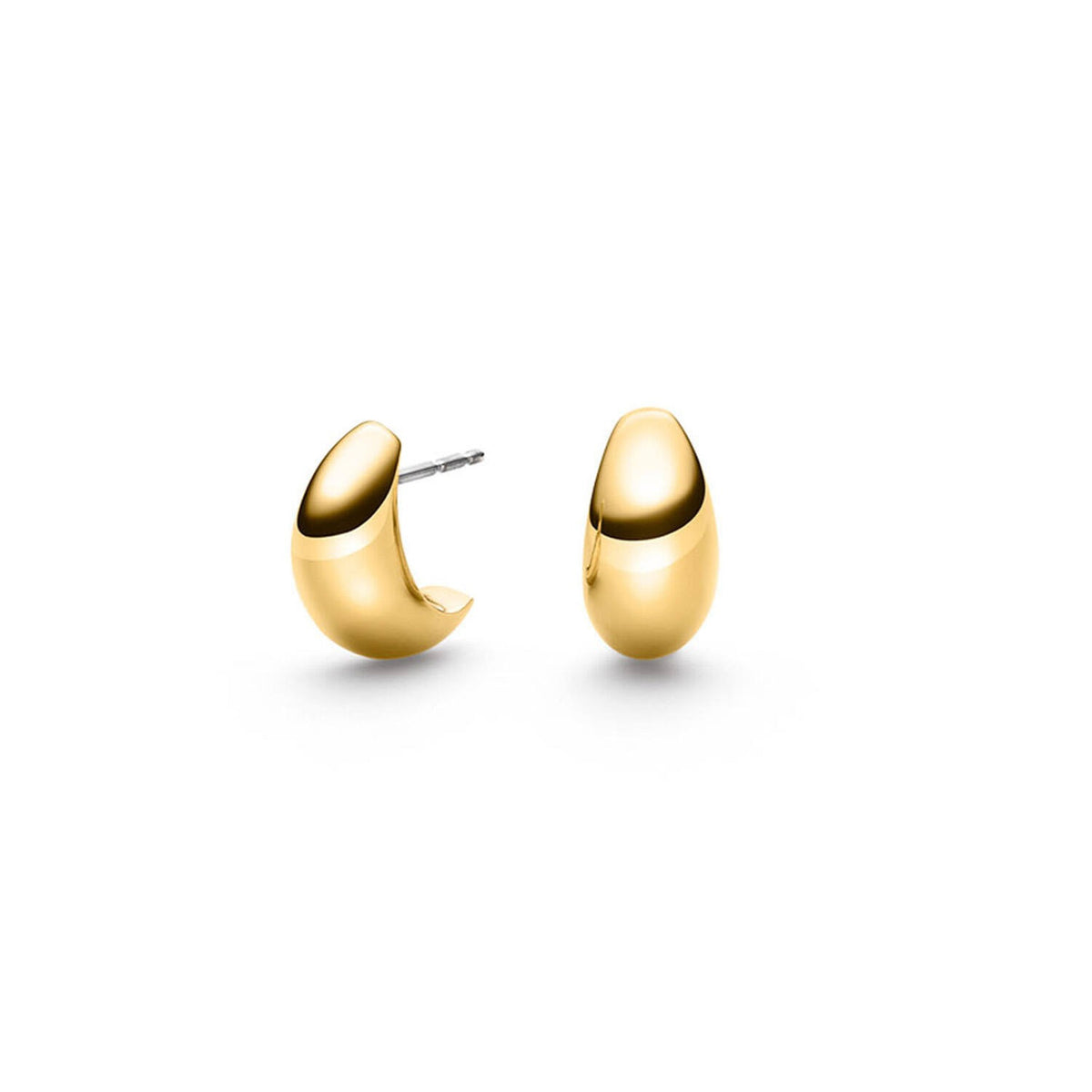 Boucles d'oreilles en titane doré, de forme arrondie avec une finition brillante.