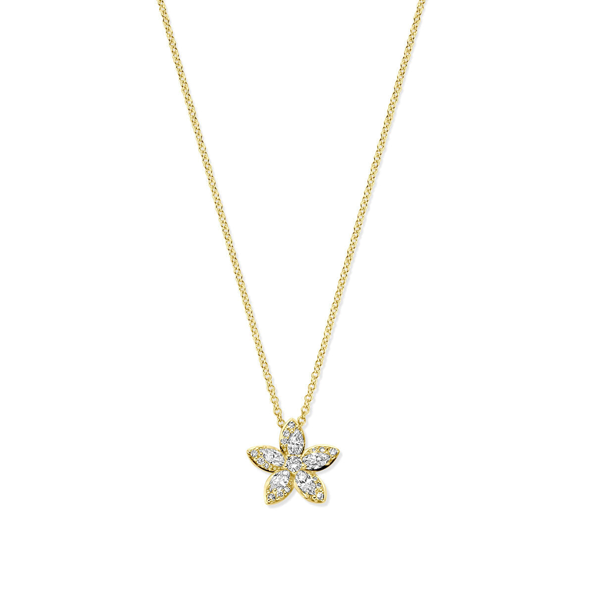 Collier en or jaune 14K avec pendentif en forme de fleur serti de diamants de 0,42 ct.