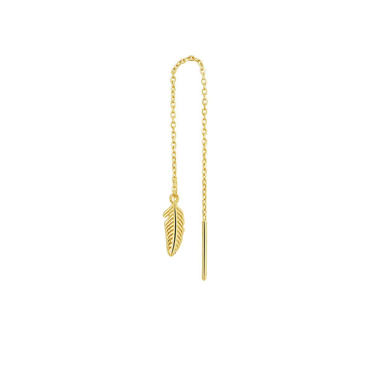 Boucle d'oreille en or jaune 14K avec un pendentif en forme de plume.
