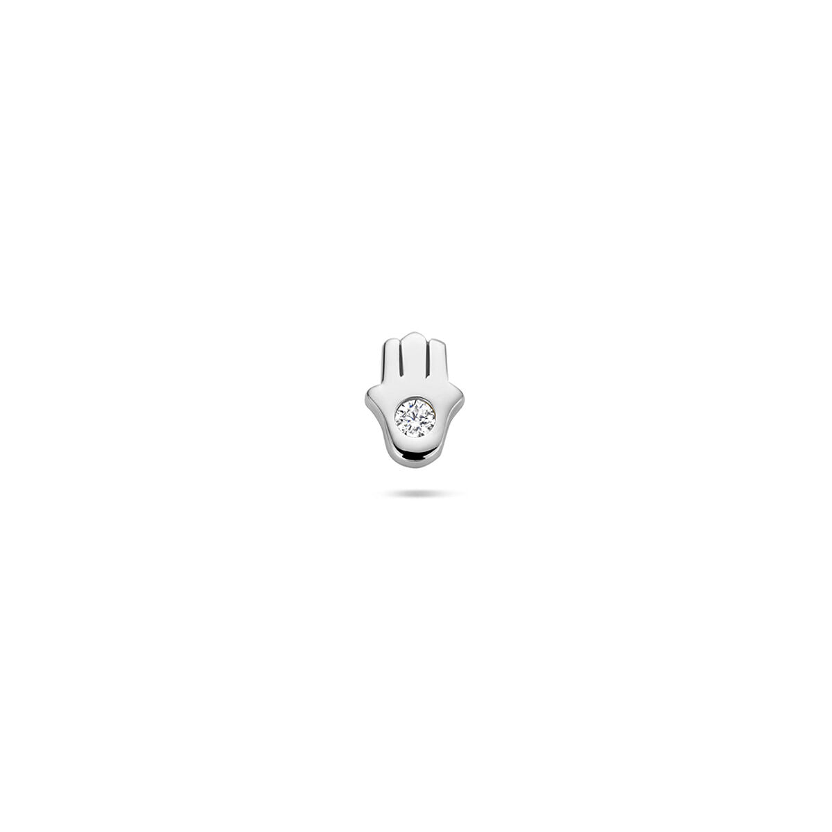 Piercing en forme de main de Fatima en argent rhodié 925, décorée de zirconiums.
