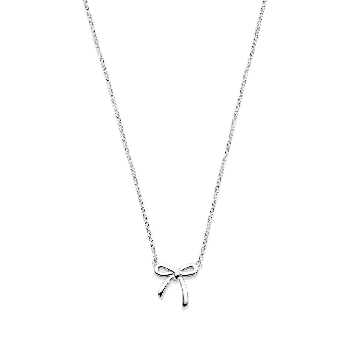 Collier en argent rhodié avec un pendentif en forme de nœud.
