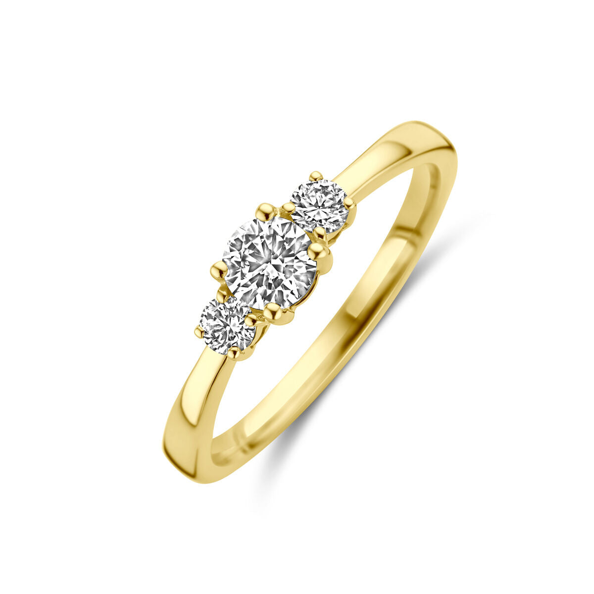 Bague trilogie en or jaune 14K avec trois diamants lab grown de 0,46 ct H SI.