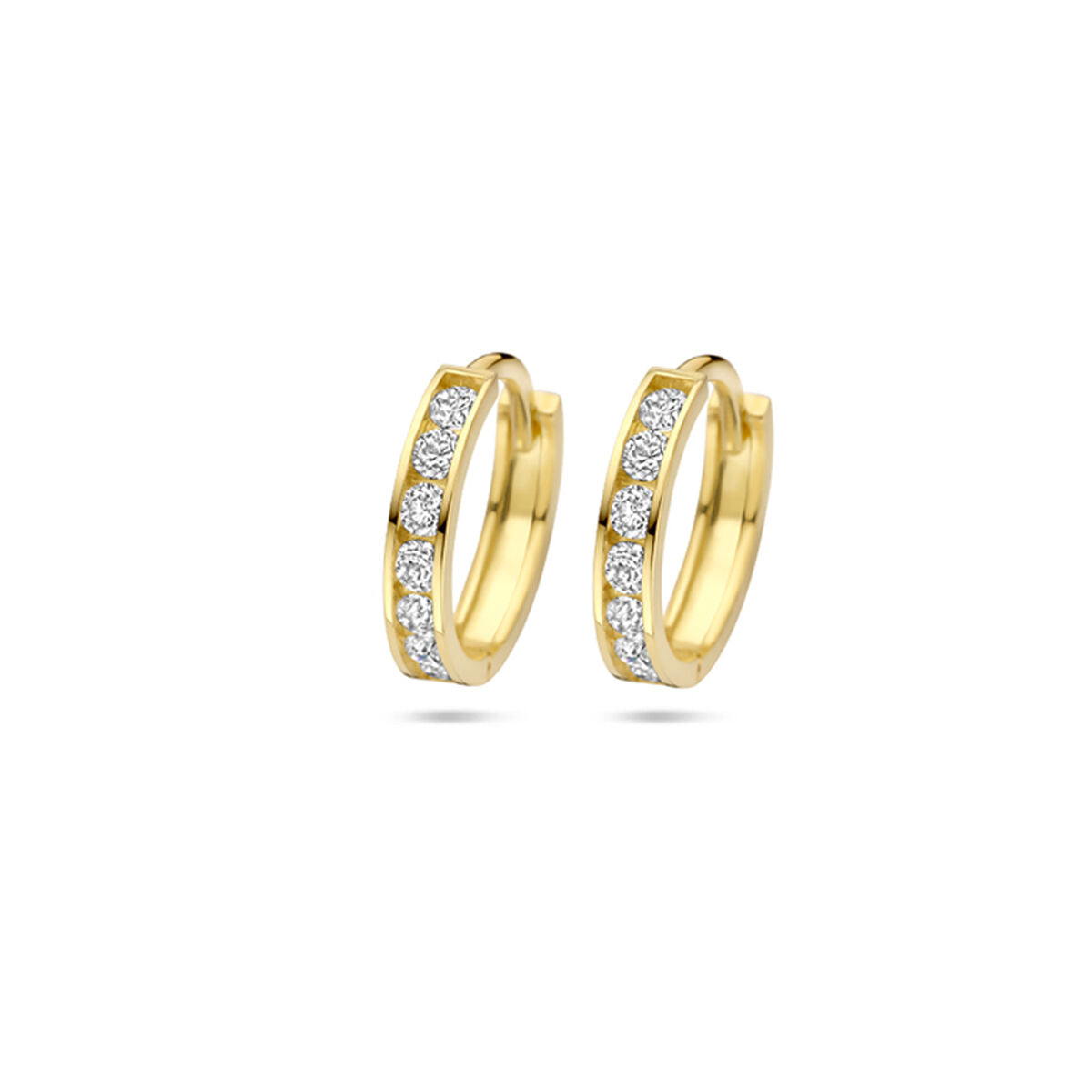 Boucles d'oreilles en or 9 carats avec zirkonia, de forme ronde, mesurant 12,5 mm.