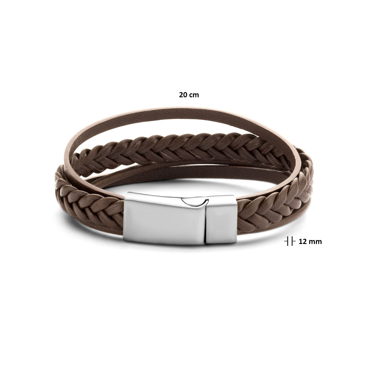 bracelet cuir marron 12mm acier inoxydable