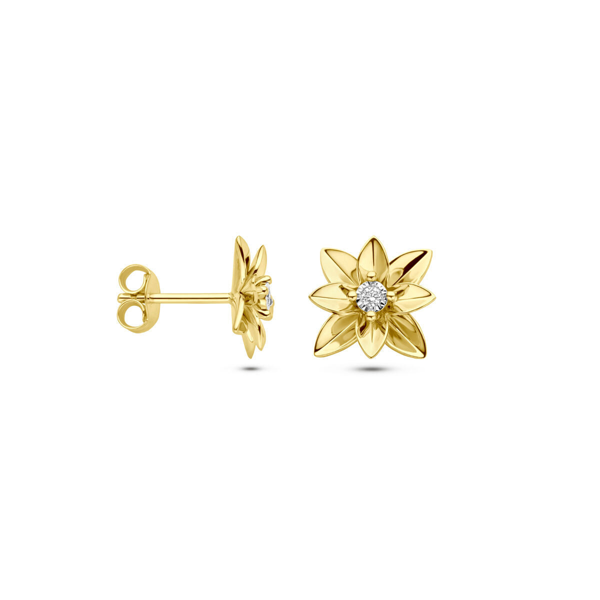 puces d'oreilles diamant 0.03ct (2x 0.015ct) h si 12 mm or bicolore jaune/blanc 14K