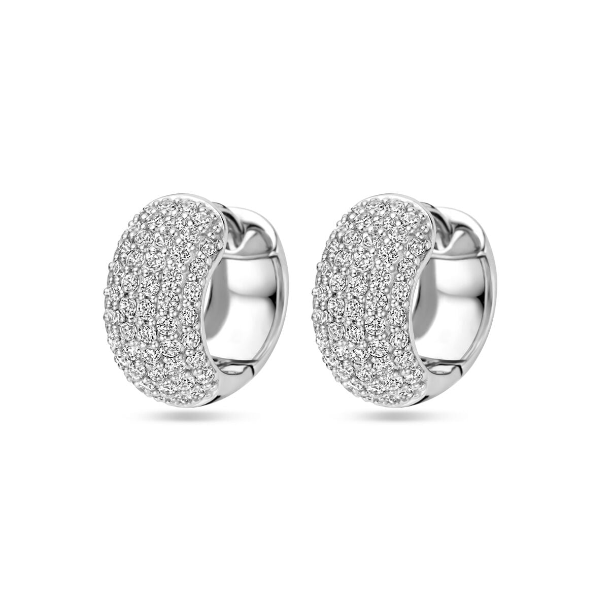 Boucles d'oreilles en argent rhodié de 16 mm, ornées de zircons.