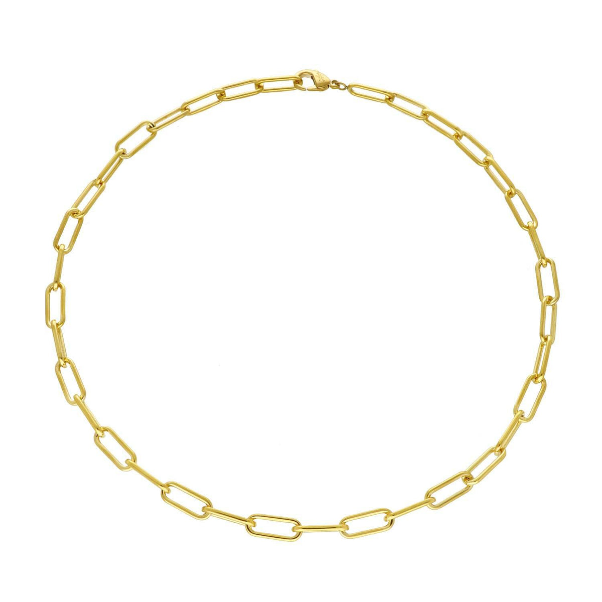 Gouden titanium collier met een schakelpatroon van rechthoekige schakelvormen.