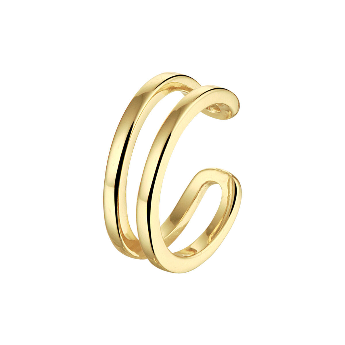 Boucle d'oreille en argent doré, avec deux bandes courbes et une finition lisse.