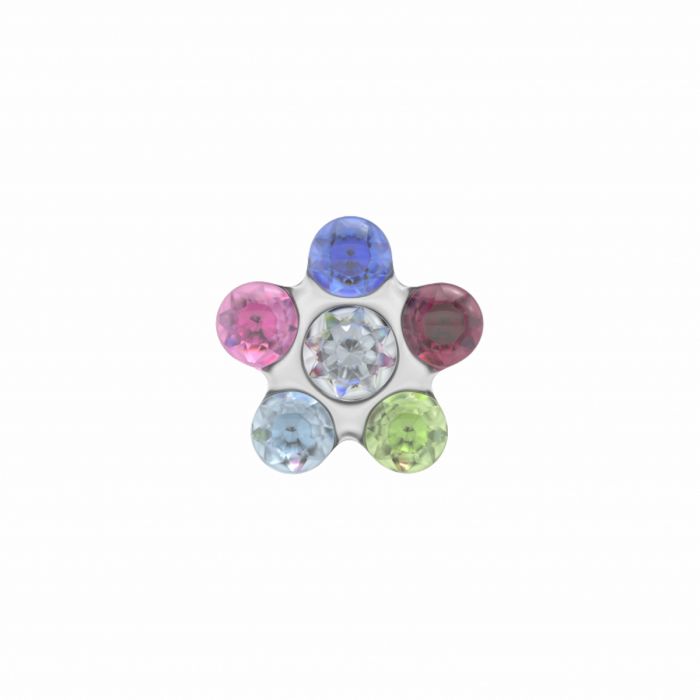 Boucles d'oreilles en acier en forme de fleur avec des pierres colorées.