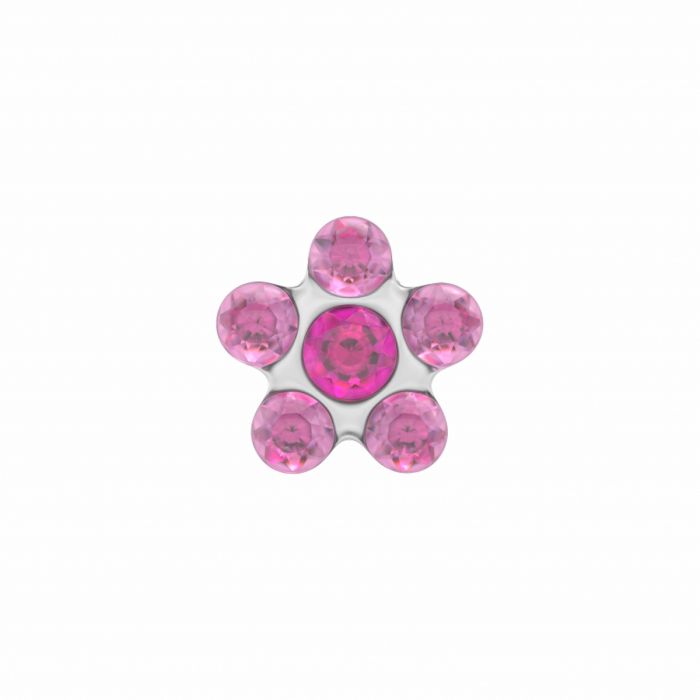 Boucles d'oreilles en acier en forme de fleur avec des cristaux roses.