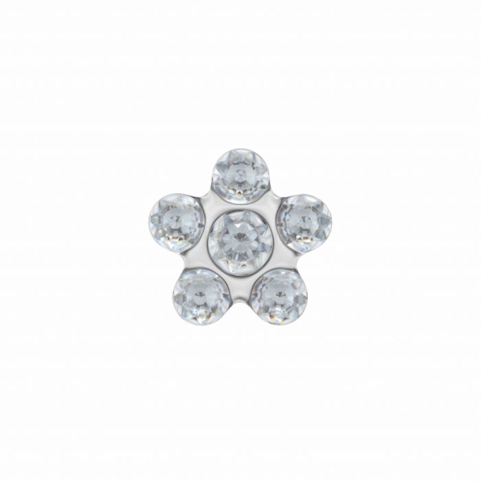 Boucles d'oreilles en acier doré avec une pierre blanche de 3,0 mm, en forme de fleur.
