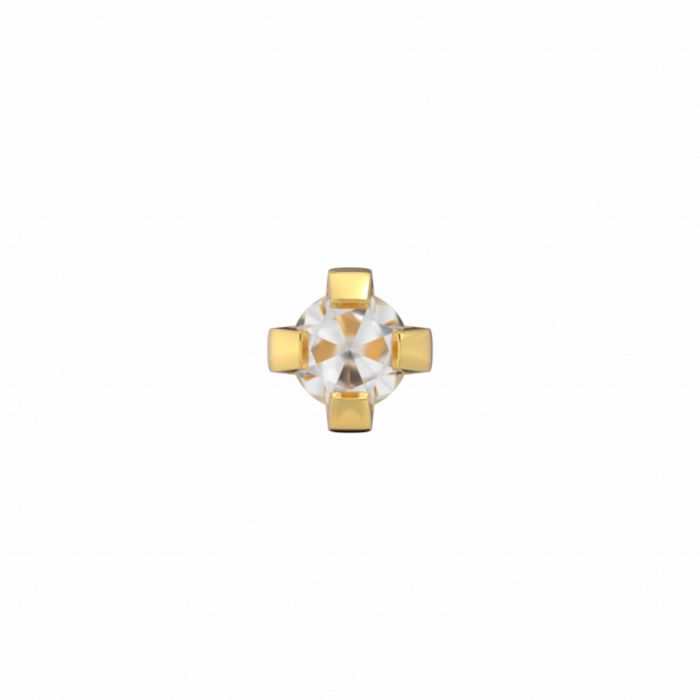 Boucle d'oreille en acier doré avec pierre blanche de 2,0 mm, design chaton.