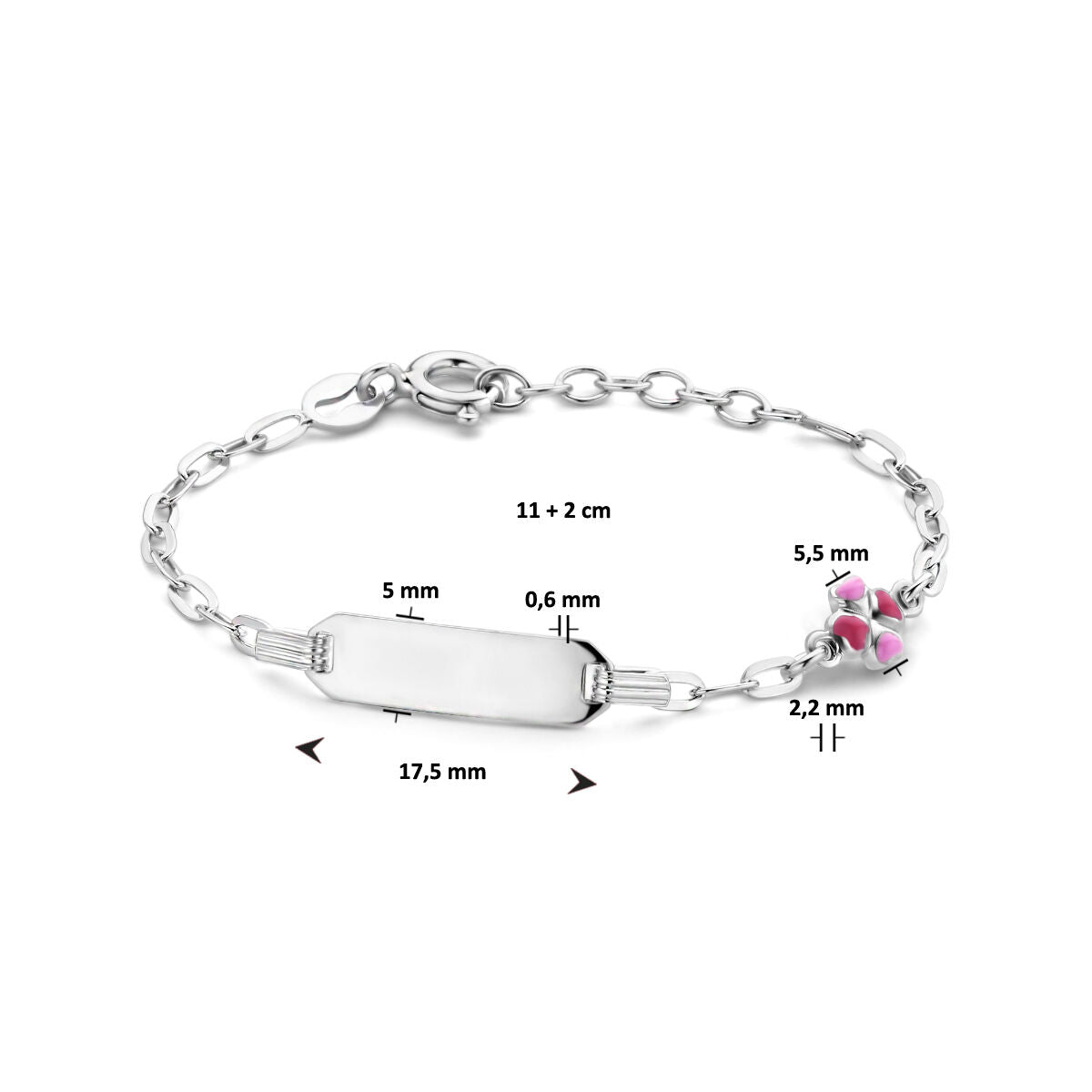 bracelet à graver trèfle plaque 5,0 mm 11 + 2 cm argent rhodié