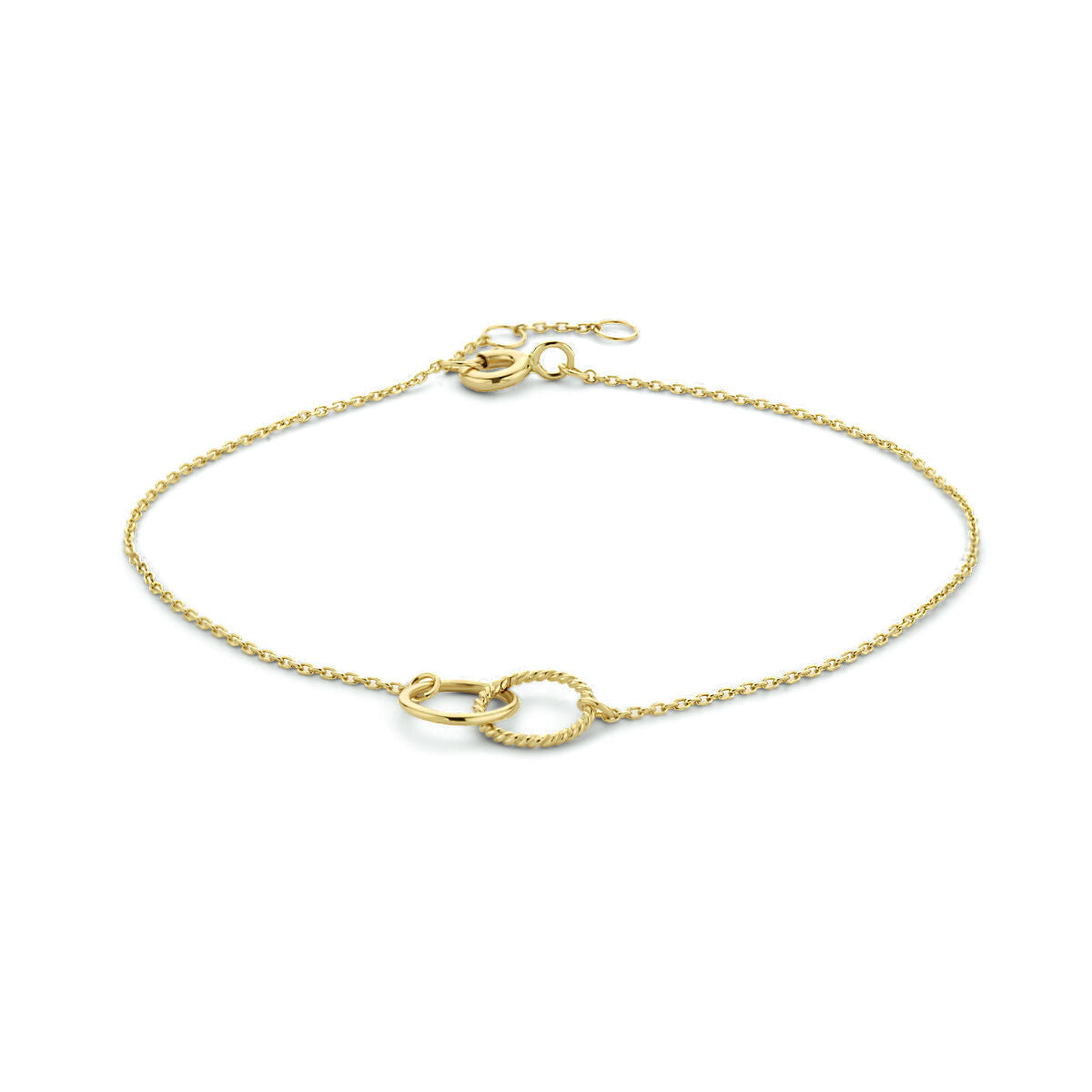 Bracelet en or jaune 14K avec un fermoir et un maillon en forme d'anneau.