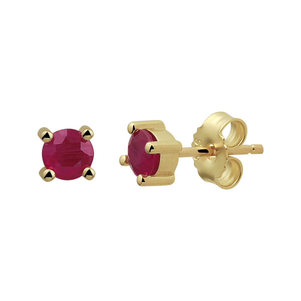 Boucles d'oreilles en or jaune 14K avec rubis ronds facettés.