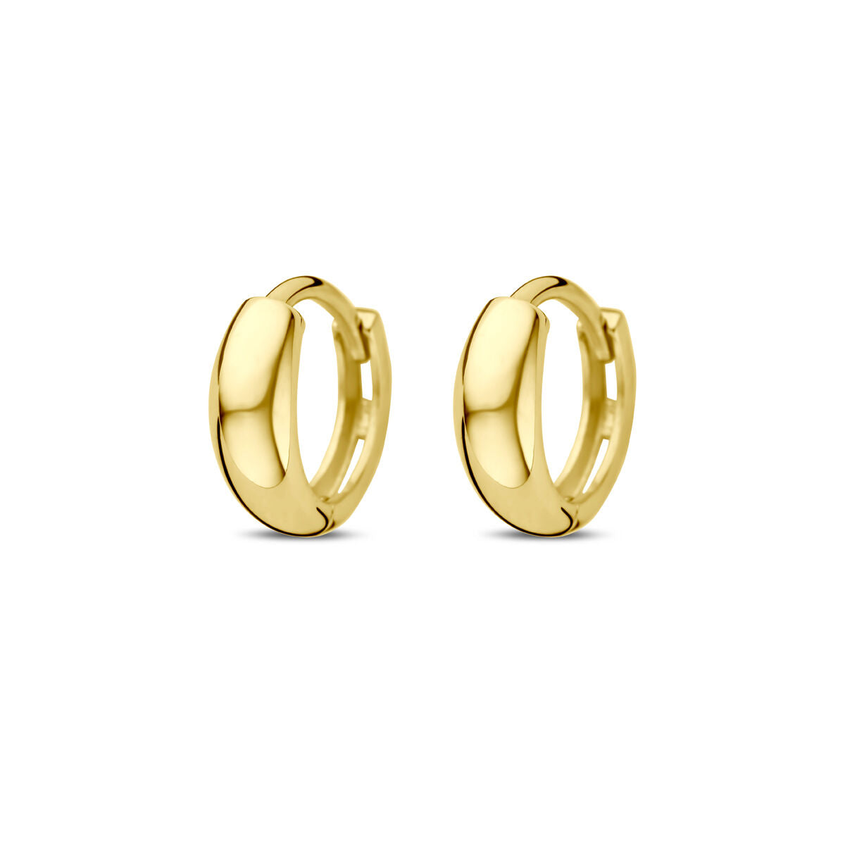 Boucles d'oreilles en or jaune 14K, de forme ronde et lisse, d'un diamètre de 10 mm.