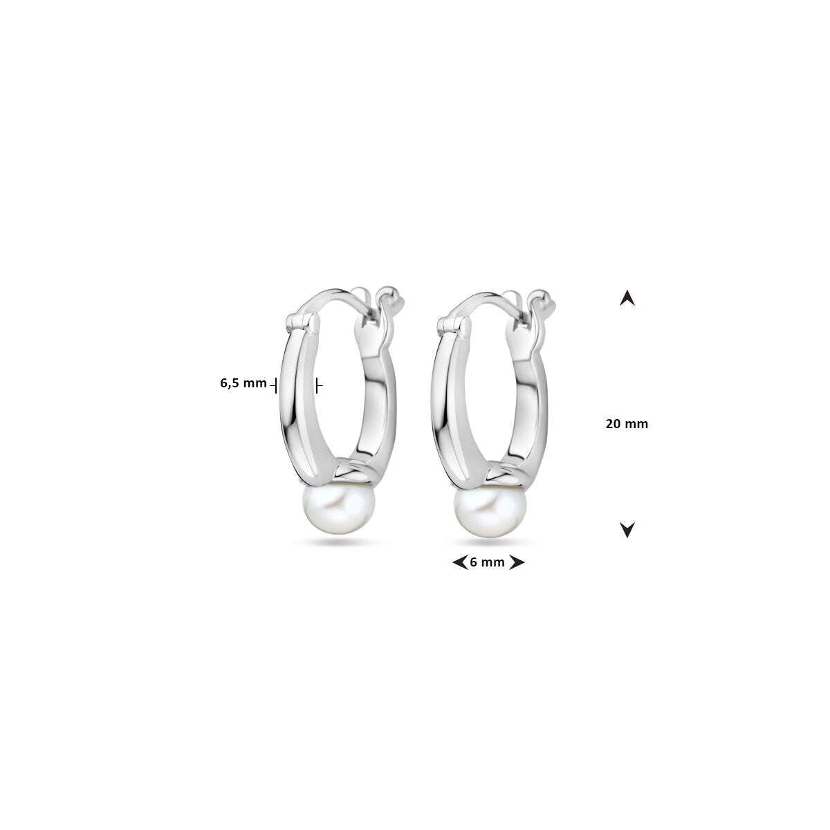 créoles perle 20 mm argent rhodié