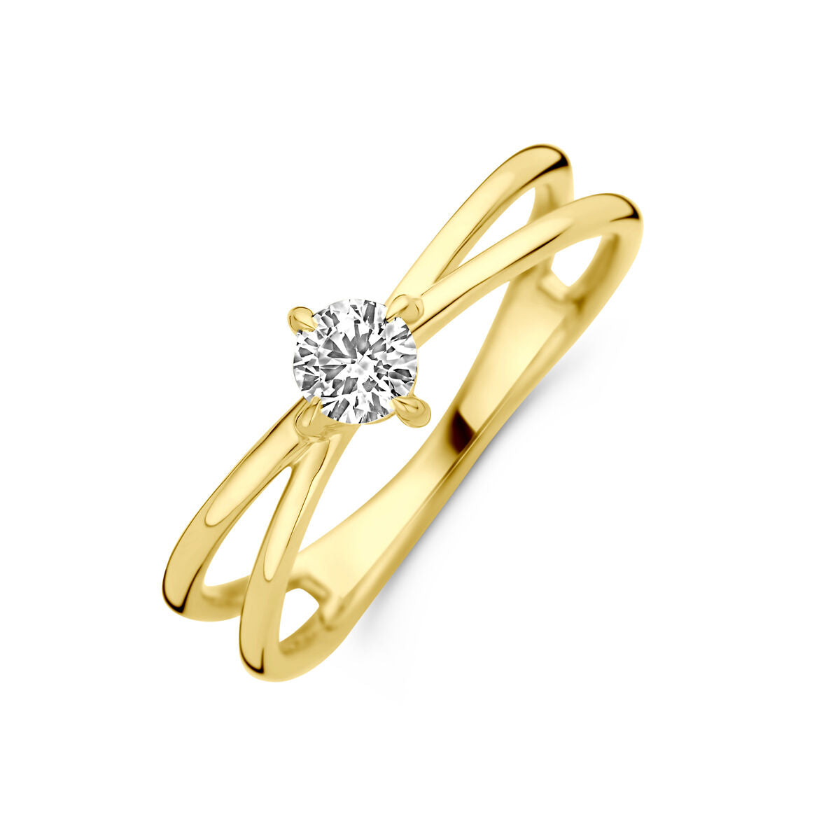 Bague en or jaune 14K avec un diamant lab grown de 0,25 ct, design croisé.