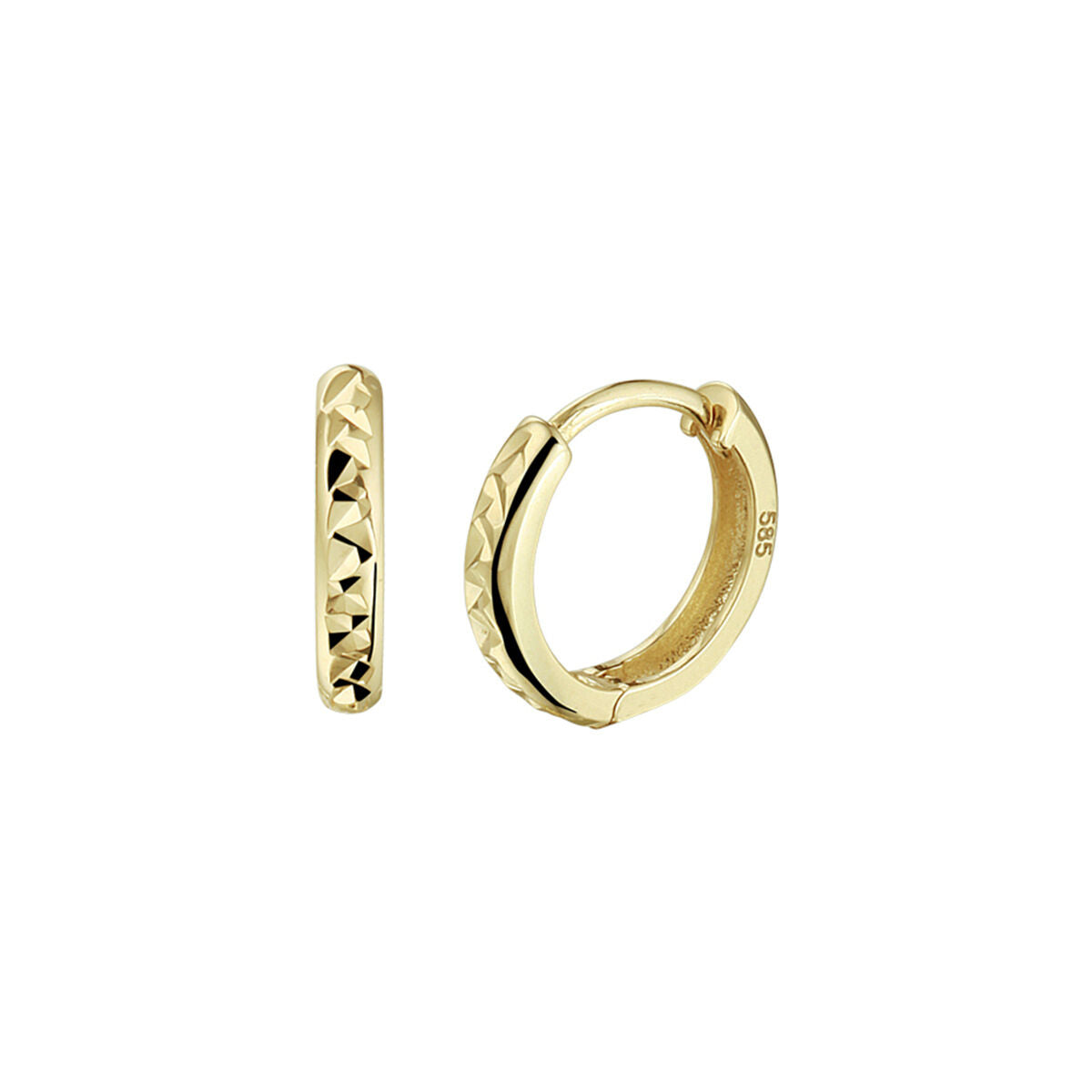 Boucles d'oreilles en or jaune 14K, avec un design géométrique et des détails diamantés.